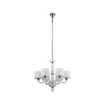 Neoclassic 6-Light White Glass Metal Pendant Ceiling Light with Fabric Shades Newport VI
