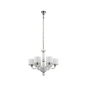 Neoclassic 6-Light White Glass Metal Pendant Ceiling Light with Fabric Shades Newport VI 8156 Nowodvorski