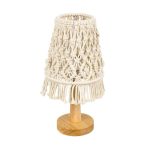 Boho 1-Light Wooden Beige Macrame Fabric Table Lamp 36210 Rwanda