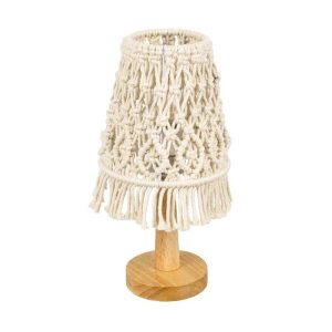 Boho 1-Light Wooden Beige Macrame Fabric Table Lamp 36210 Rwanda