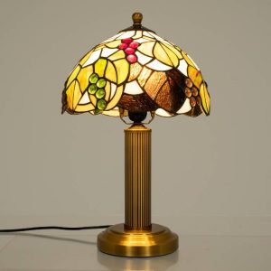 Πορτατιφ vintage γυαλινο βιτρω χρυσο μεταλλικο μονοφωτο για κομοδινο δωματιο 00734 Dragonfly Tiffany