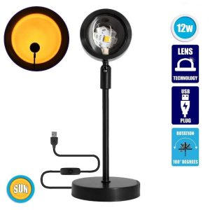 Black Decoration Effect Table Lamp with Yellow Led Lens Projector 00814
