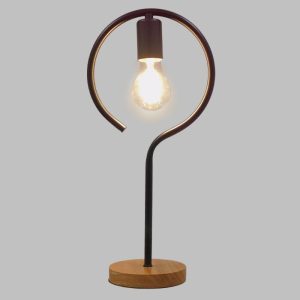 Modern 1-Light Black Beige Metal Wooden Round Desk Lamp 01434 globostar