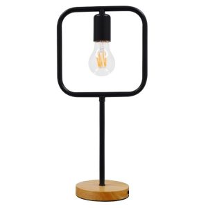 Minimal 1-Light Black Beige Metal Wooden Square Table Lamp 01435 Honor