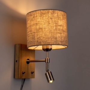 Modern 1-Light Rustic with Switch Reading LED Light and Fabric Shade Wall Lamp 01496 CALLIE