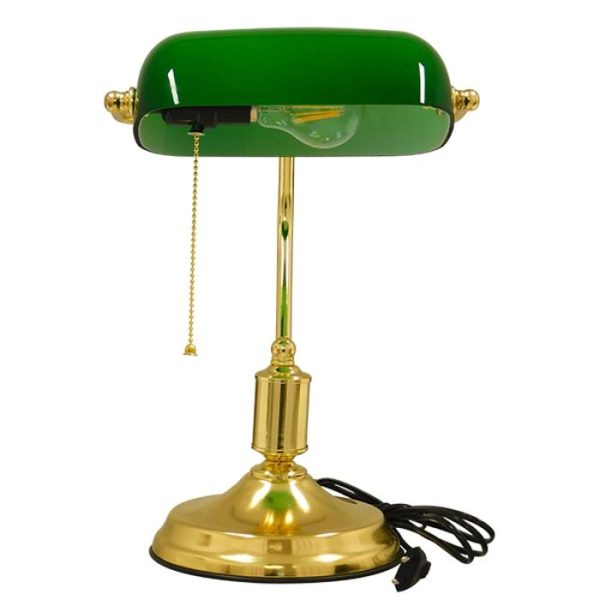 Retro Metal Gold Green Table & Desk Lamp with Glass Banker 01391