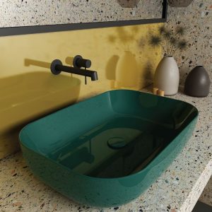 Orabella Metamorfosis 42600 Modern Italian Green Glossy Rectangular Countertop Wash Basin 60x42