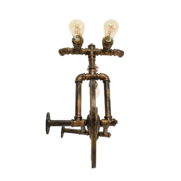 3-Light Industrial Bronze Steampunk Bicycle Pipe vintage Wall Lamp 00659 SWIFTWALKER globostar