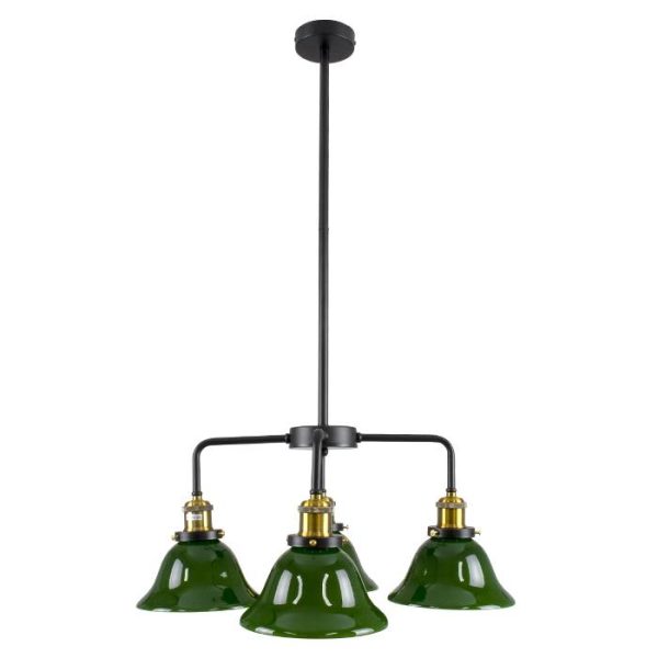 4-Light Biliard Vintage Semi-Flush Mount Ceiling light With Green Glass Bells 00769 globostar