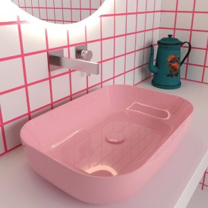Orabella Metamorfosis 42600 Modern Italian Pink Glossy Rectangular Countertop Wash Basin 60x42
