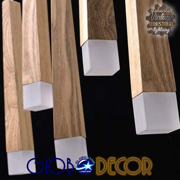 Κρεμαστά φωτιστικά μοντέρνα πολύφωτα λεντ ξύλινα μπεζ κολωνάκια 01253