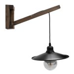 Rustic Dark Brown Wooden Wall Lamp with Black Bell 00882 JONAS