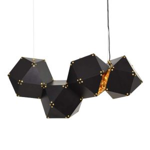 Μοντέρνο Πολύγωνο 4-Φωτο Κρεμαστό Φωτιστικό Οροφής Μαύρο Χρυσό 00796 WELLES
