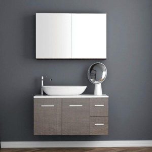 Solid Surface Wall Hung Bathroom Furniture with 2 Drawers 2 Doors & Corian Worktop 100x45