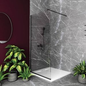 Black Wet Room Screen 8mm with Wall Arm Support 185H Orabella Serena