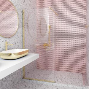Orabella Serena Brushed Gold Wet Room Screen 8mm with Wall Arm Support 200H