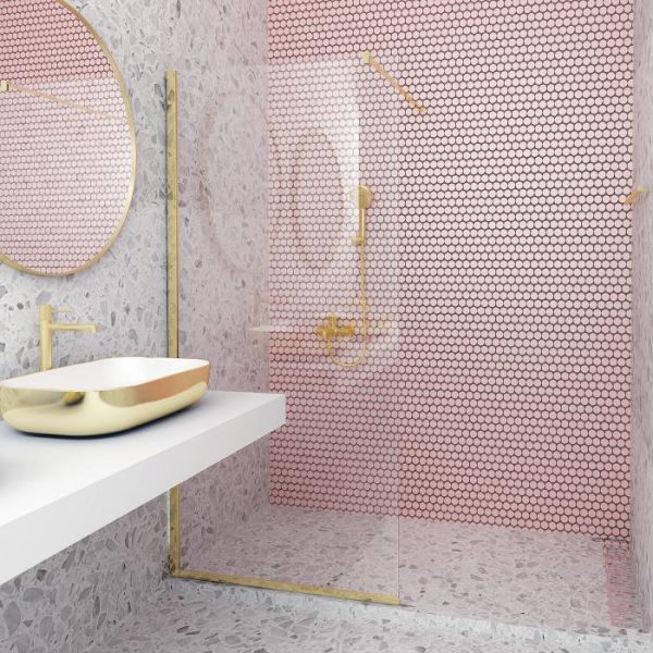 Orabella Serena Brushed Gold Wet Room Screen 8mm with Wall Arm Support 200H