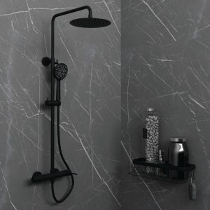 Orabella Imperial Black Matt Adjustable Shower System Kit with Round Shower Head Φ25