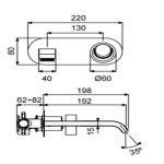 Dimensions for wall mounted basin mixer tap 515045 Halo Armando Vicario