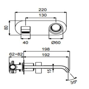 Diagram for wall mounted basin mixer tap 515045 Halo Armando Vicario