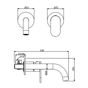 Diagram from wall mounted basin mixer tap 500045 Armando Vicario Slim
