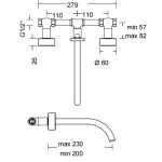 Dimensions from 3 hole wall mounted basin mixer tap 167901 Eletta Tecno Eurorama