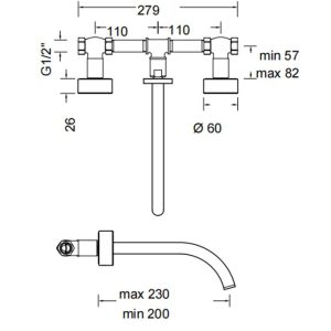 Diagram from 3 hole wall mounted basin mixer tap 167901 Eletta Tecno Eurorama