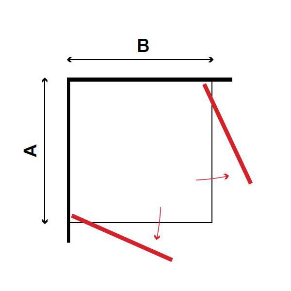 Σχεδιαγραμμα τετραγωνης καμπινας ντουζιερας με 2 ανοιγομενες πορτες S1