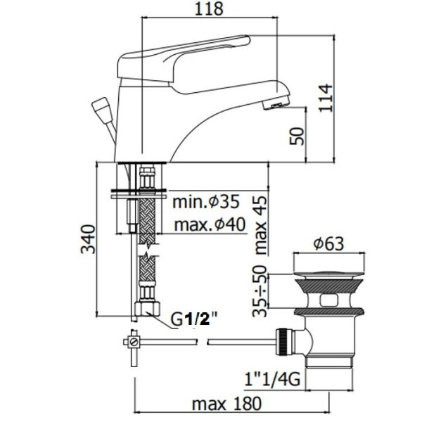 Diagram for basin mixer tap Nettuno Paffoni NT075