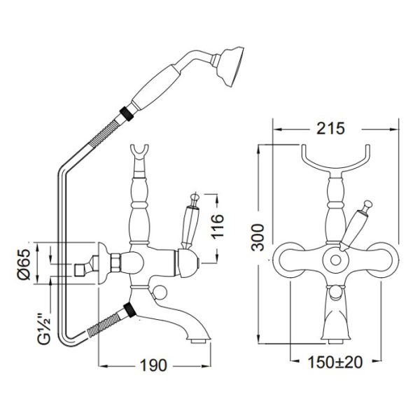 Diagram for traditional shower mixer 6300 Oxford Bugnatese