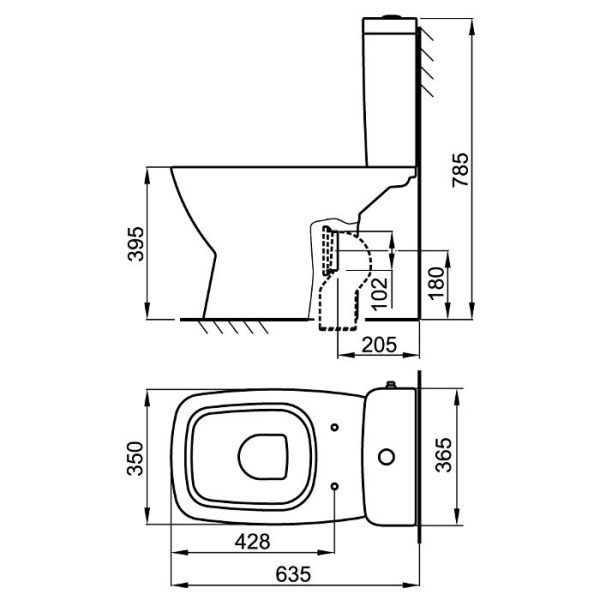 Roca Happy Smart Vertical Outlet Square Close Coupled Toilet with Seat 36,5x63,5