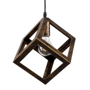 Industrial 1-Light Square Bronze Antique Metal Pendant Ceiling Light 00803 CUBE