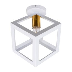 Minimal Modern 1-Light Square White Metal Semi - Flush Mount Ceiling Light 00800 globostar