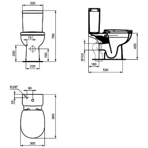 Curved Close Coupled Toilet with Seat Ideal Standard Connect Classic
