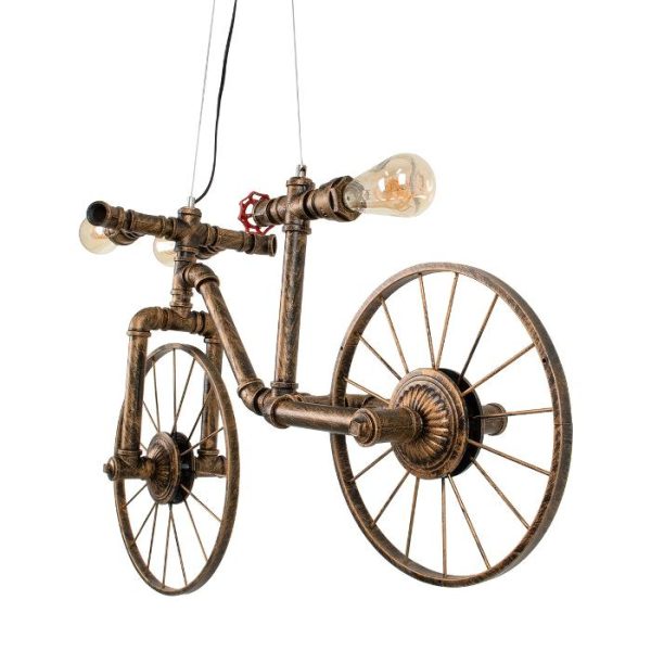 Hydraulic Pipes Steampunk Industrial 3-Light Bronze Pendant Ceiling Light Bicycle 00660