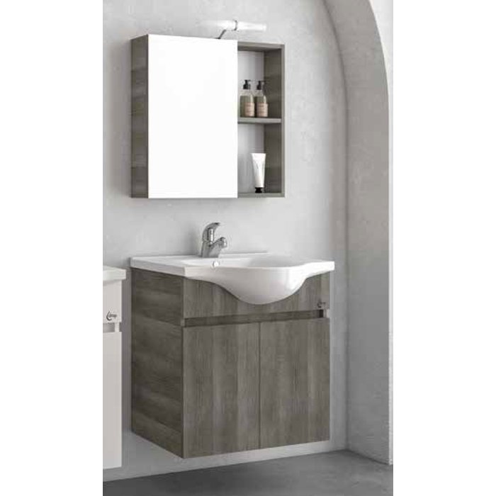 Fiore 55 Gray Drop Wall hung 2 door vanity unit with mirror set 64×46