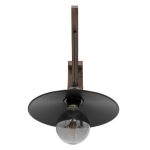 Rustic 1-Light Dark Brown Wooden Wall Lamp with Black Bell 00882 JONAS