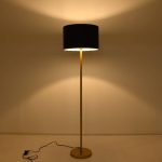Modern Gold Floor Lamp with Black Round Shade 00825 ASHLEY