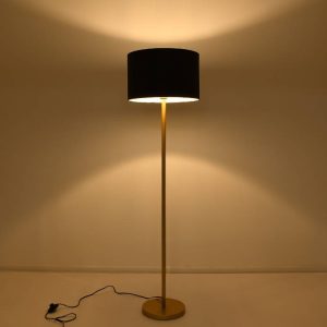 Modern 1-Light Gold Floor Lamp with Black Round Shade 00825 ASHLEY