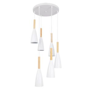 Hanging Modern White 6-Light Pendant Light with Beige Wood 00629 DILLON