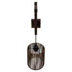1-Light Wooden Modern Dark Brown Wall Lamp with Drumed Rope Shade 00887 ARTI