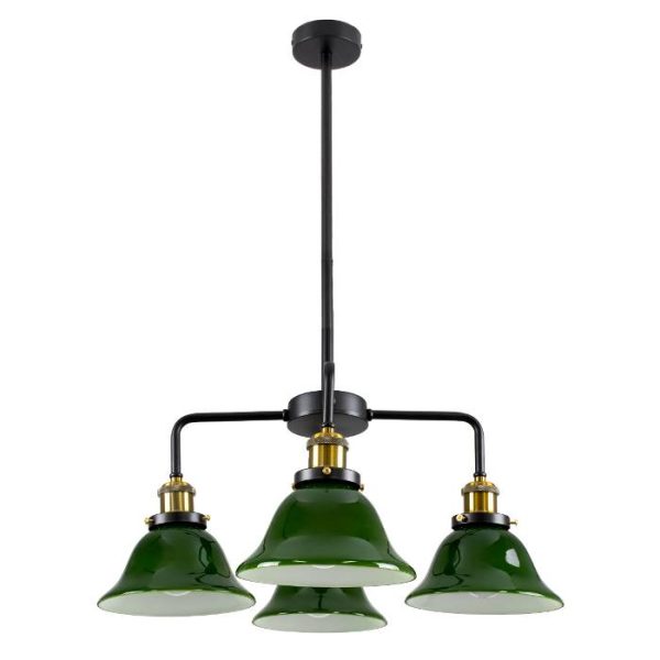 Biliard Vintage 4-Light Semi-Flush Mount Ceiling light With Green Glass Bells 00769 LIBRARY