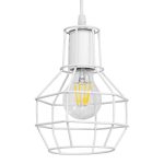00867 CAGE Industrial 1-Light White Metal Pendant Ceiling Light with Grid