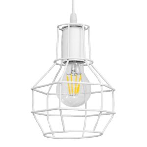 Industrial 1-Light White Metal Pendant Ceiling Light with Grid 00867 CAGE