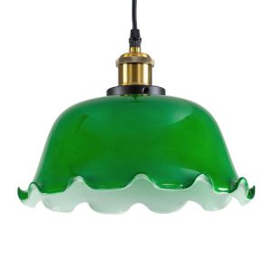 Vintage 1-Light Green Glass Pendant Ceiling Light Ø26 00767 LIBRARY