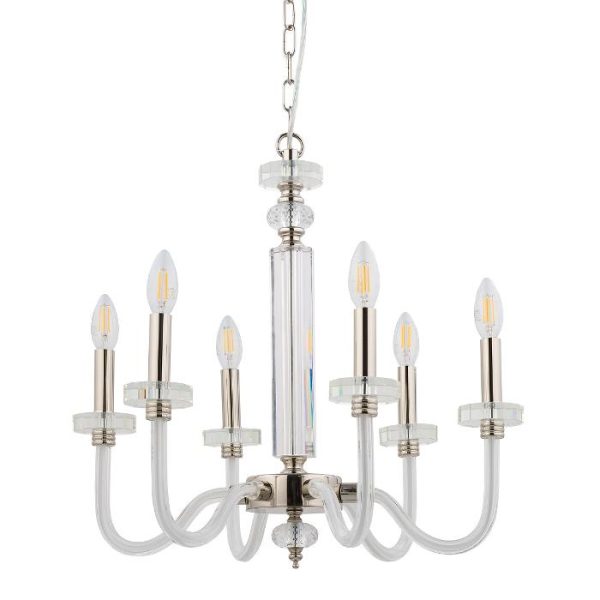 Classic Glass Metal 6-Light Candlestick Hanging Ceiling Light Chandelier 8154 Hampton