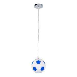 Kids Modern Blue White 1-Light Glass Globe Shaped Pendant Ceiling Light Football Ball 00644 globostar