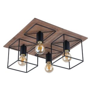 Minimal Square 4-Light Wooden Brown Black Flush Mount Ceiling Light 9044 Coba Antique Nowodvorski