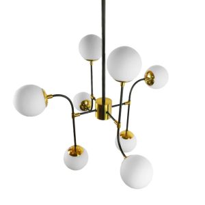 Chandelier Industrial 8-Light Black Gold Ceiling Light with White Glass Shades 01649 STARDUST
