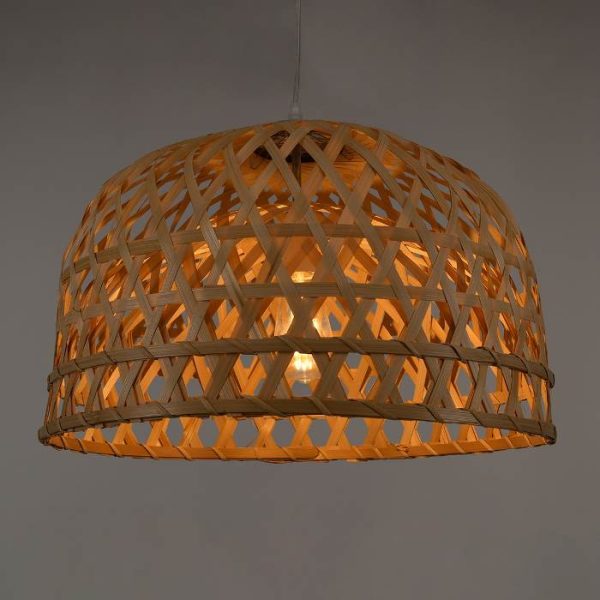 Vintage Wooden Pendant Ceiling Light With Beige Bamboo Shade Ø50 00716 MANGEA globostar